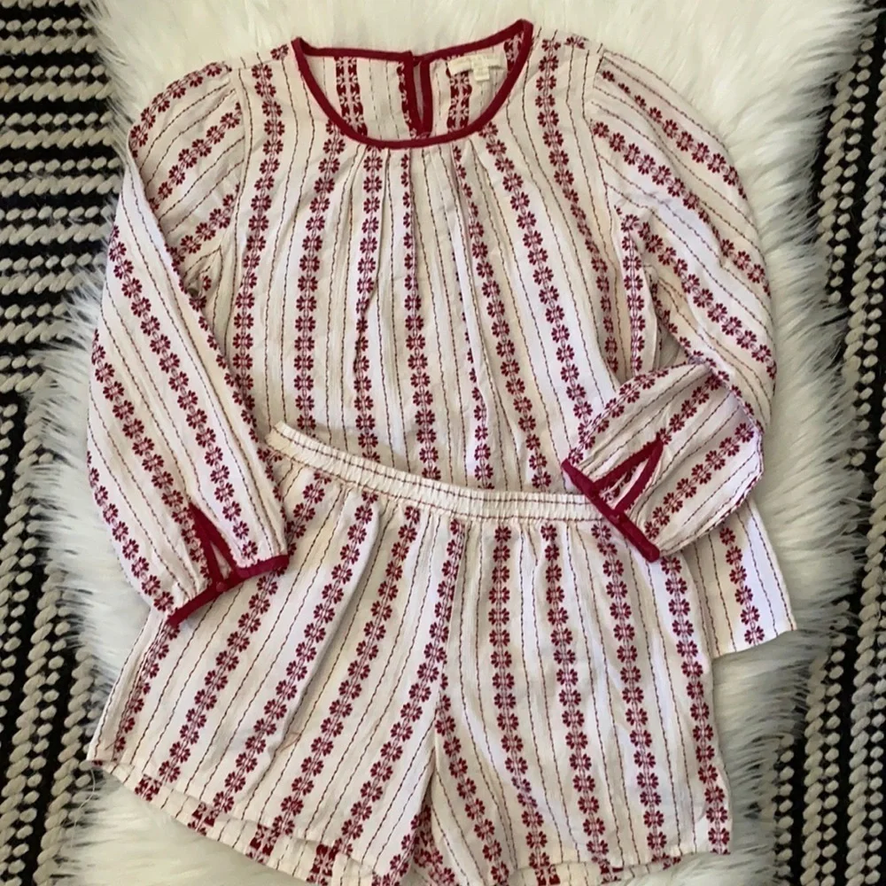 Chelsea and Violet red & cream linen pajama set